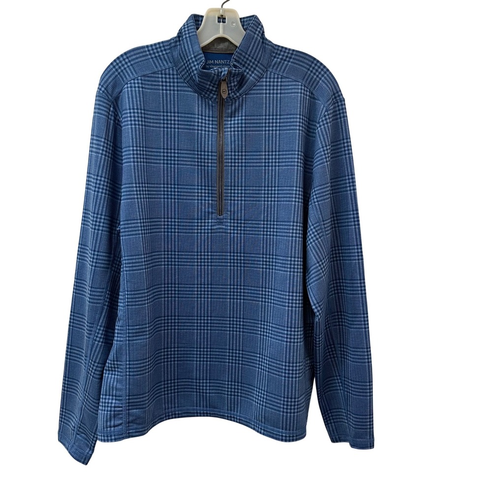 Vineyard Vines Jim Nantz Mens Blue Plaid 1/4 Zip Performance Pullover 1K001134 M